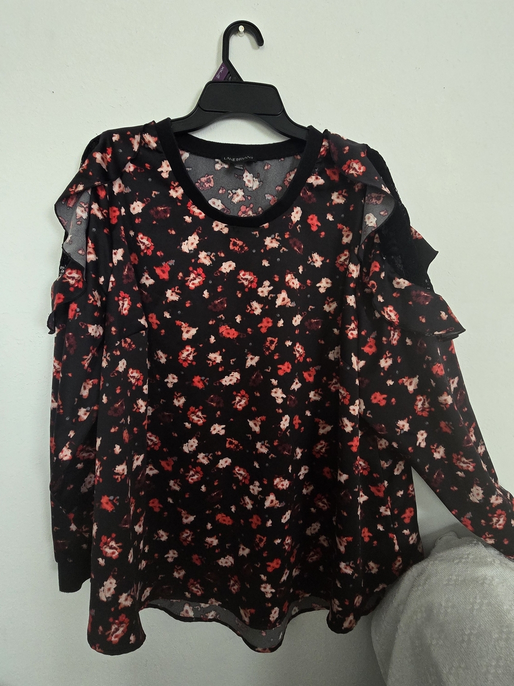 Lavender Brown Black Floral Ruffle Sleeve Women's Top